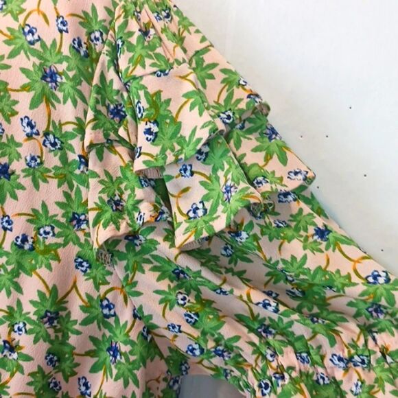 Chelsea & Violet pink/green tropical ruffle sleeve crop top/blouse size XL - Picture 5 of 9